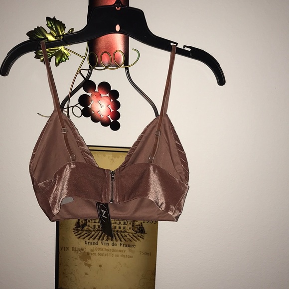 Mauve Velvet Feel Bralette with Zip Back - Picture 2 of 6